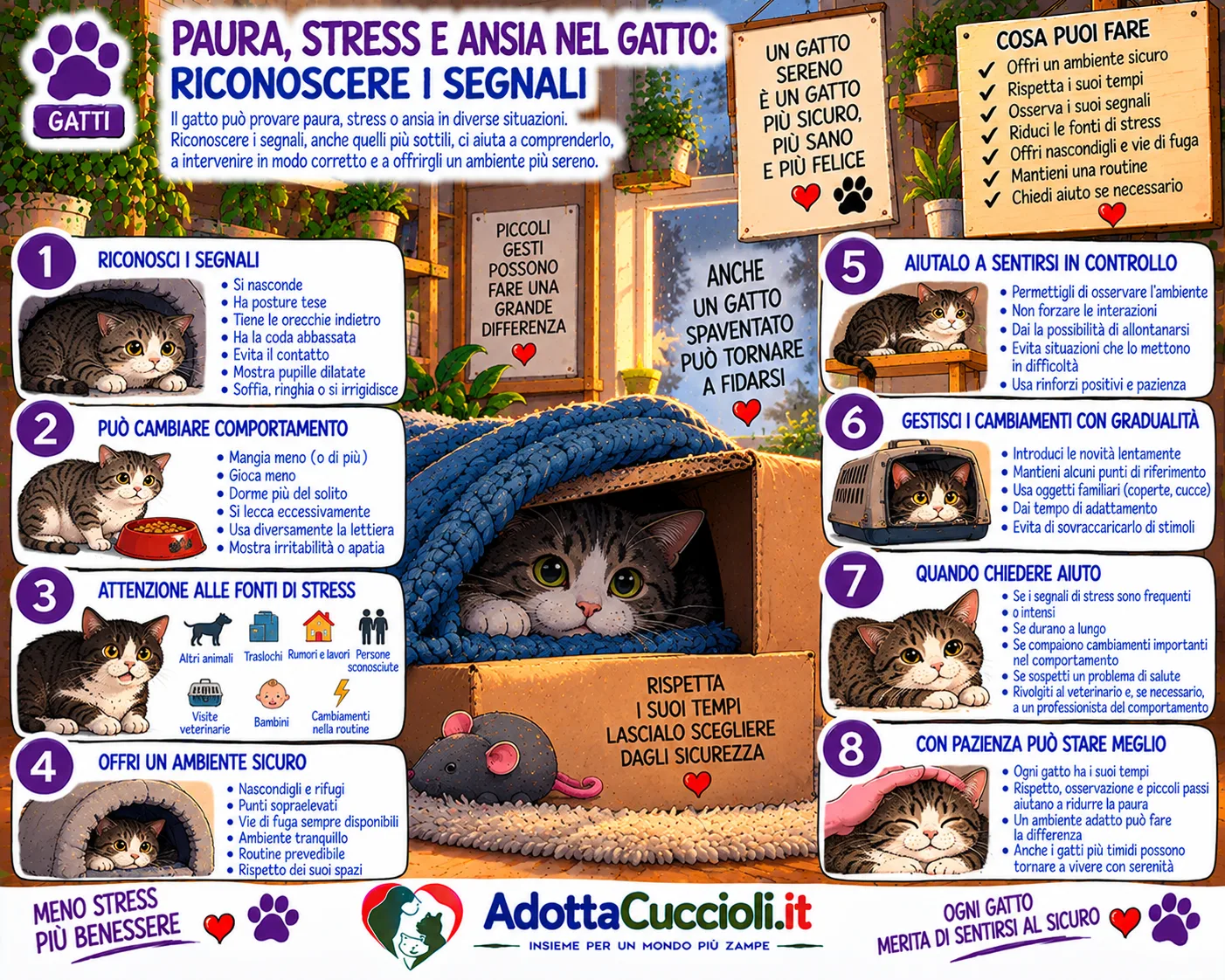 Paura, stress e ansia nel gatto: riconoscere i segnali