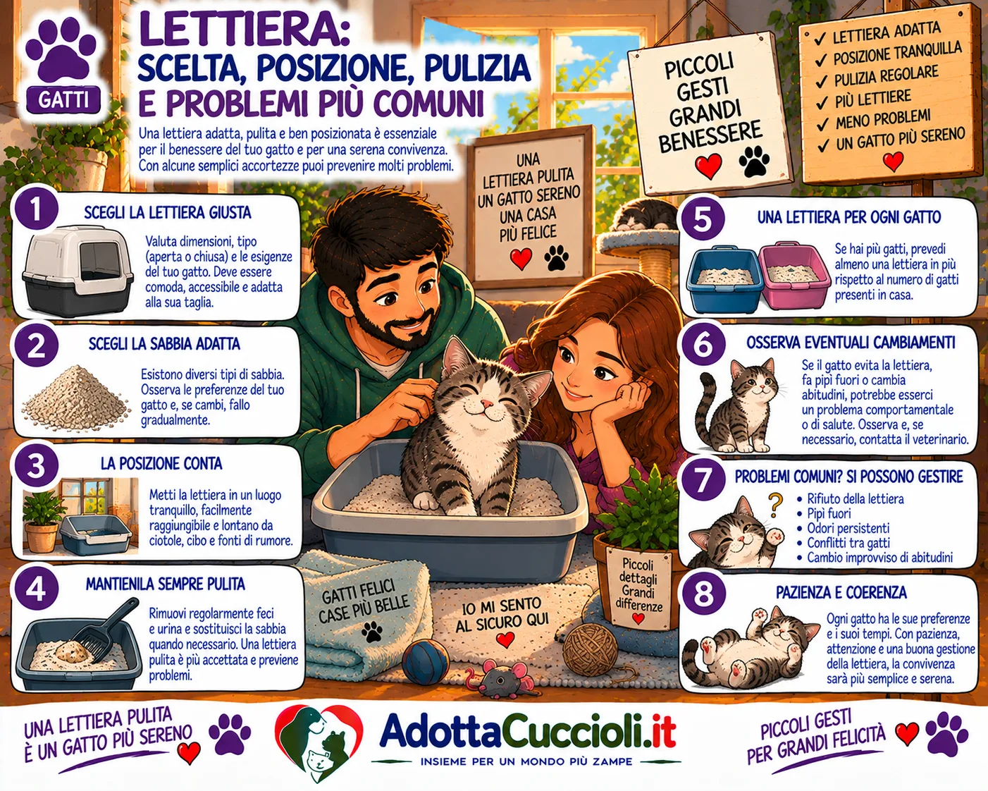 Lettiera: scelta, posizione, pulizia e problemi più comuni