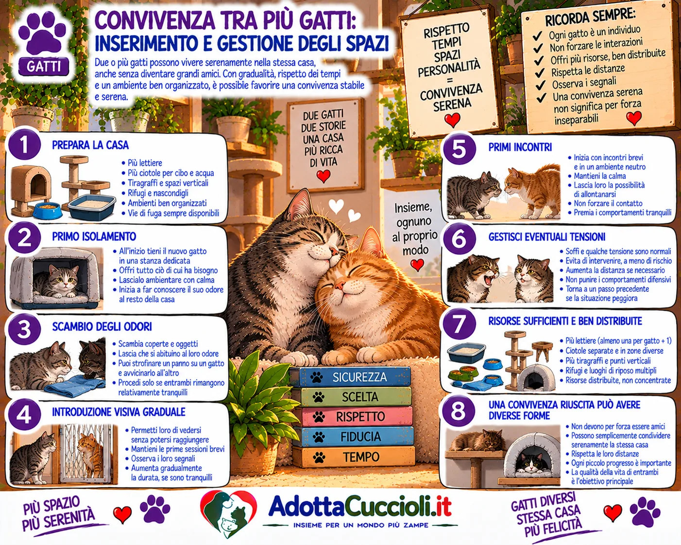 Convivenza tra più gatti: inserimento e gestione degli spazi