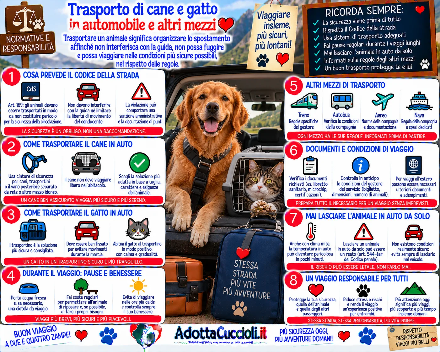 Trasporto di cane e gatto in automobile e altri mezzi
