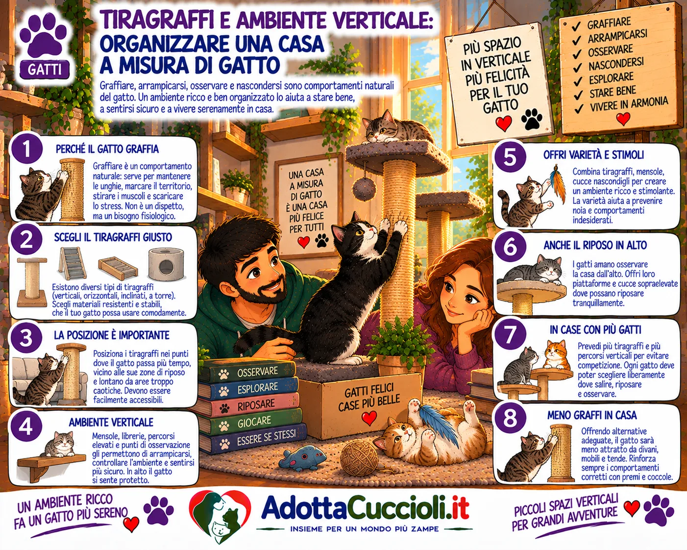 Tiragraffi e ambiente verticale: organizzare una casa a misura di gatto