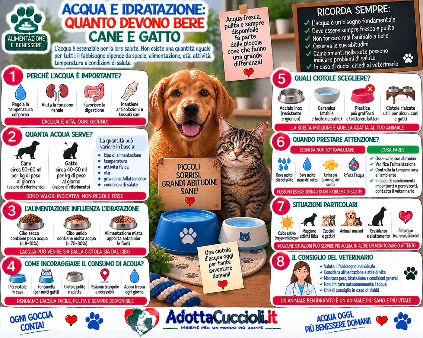Acqua e idratazione: quanto devono bere cane e gatto