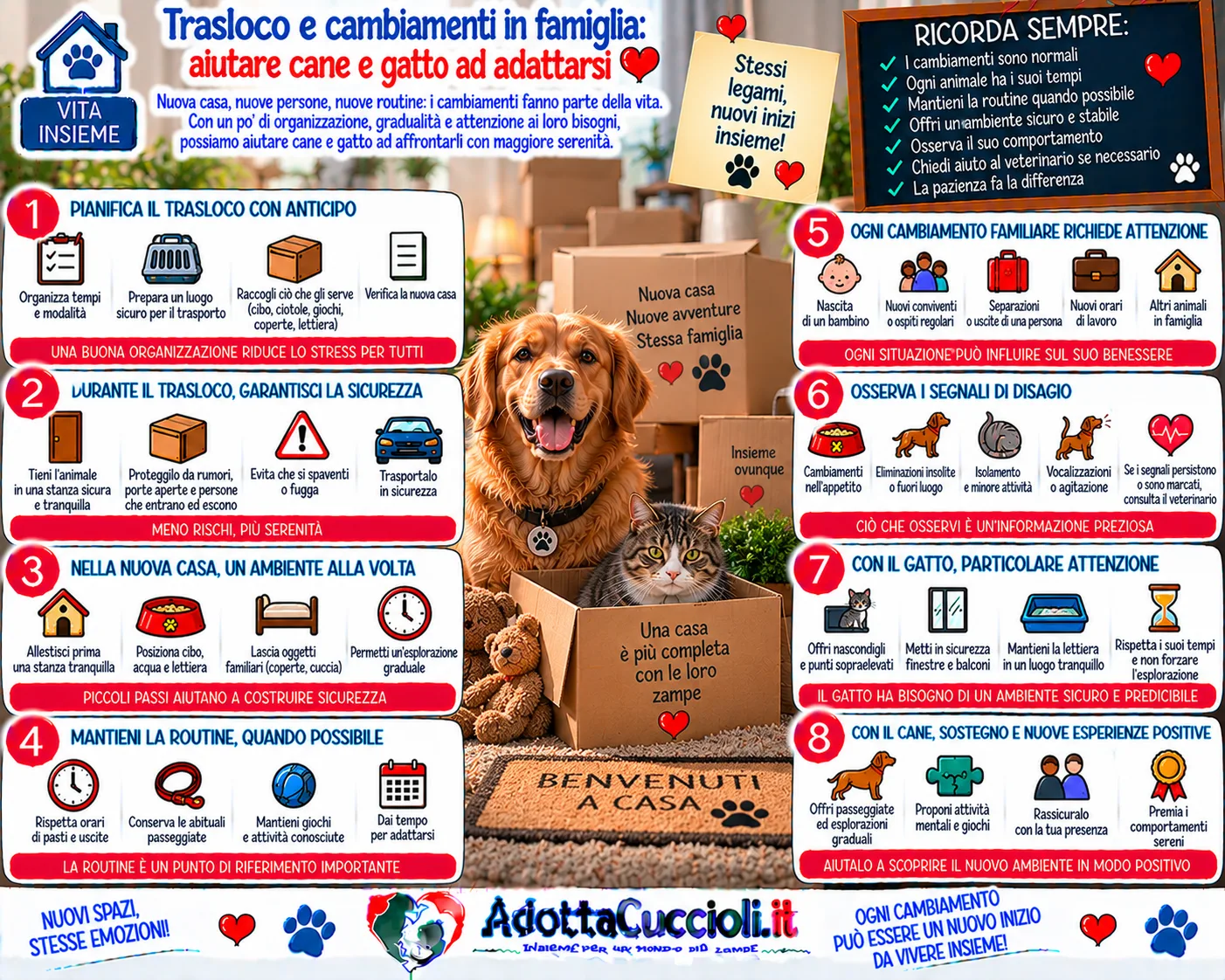 Trasloco e cambiamenti in famiglia: aiutare cane e gatto ad adattarsi