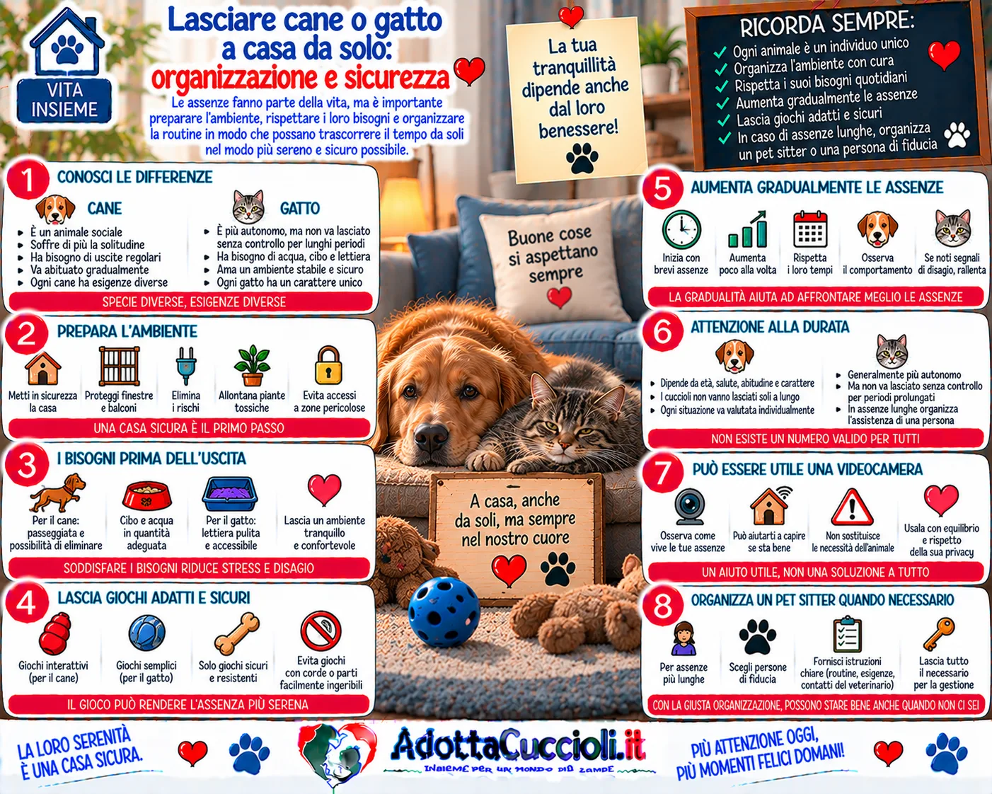 Lasciare cane o gatto a casa da solo: organizzazione e sicurezza