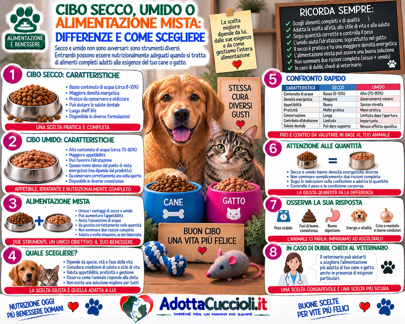 Cibo secco, umido o alimentazione mista: differenze e come scegliere