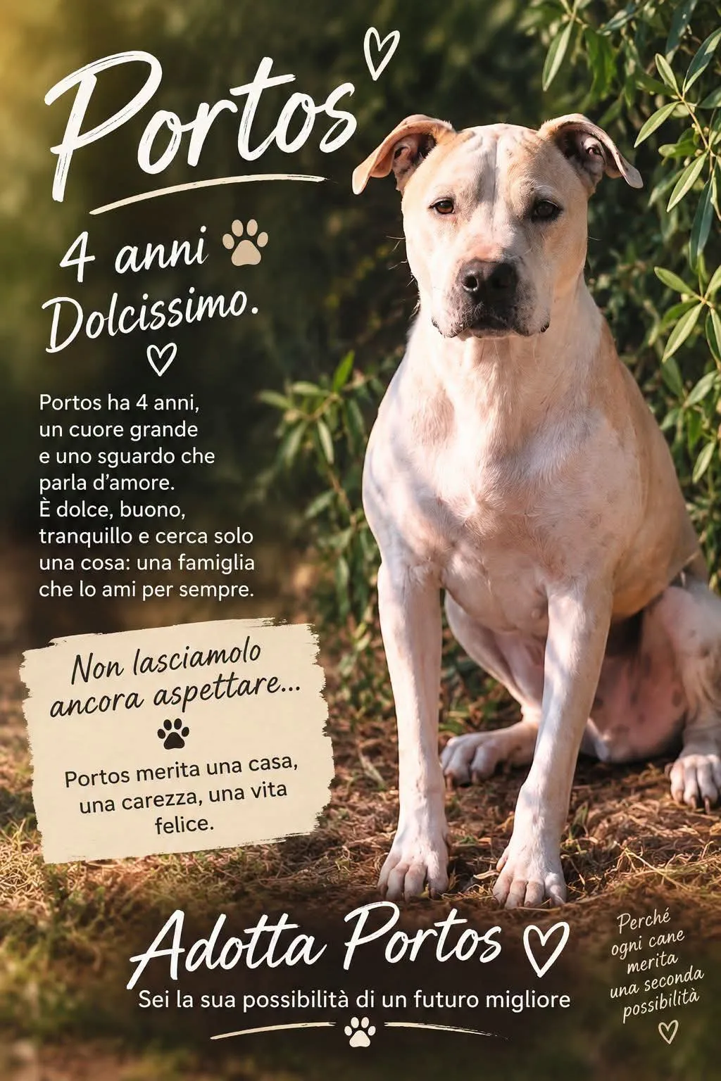 Portos, cane Pitbull in adozione a Vibo Valentia